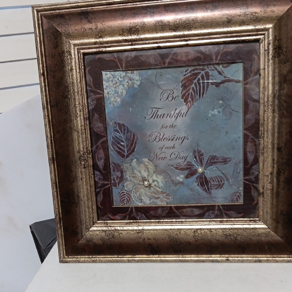 Ornate Brown and Gold Picture Frame Accent With Glass Adorned With Leaves.